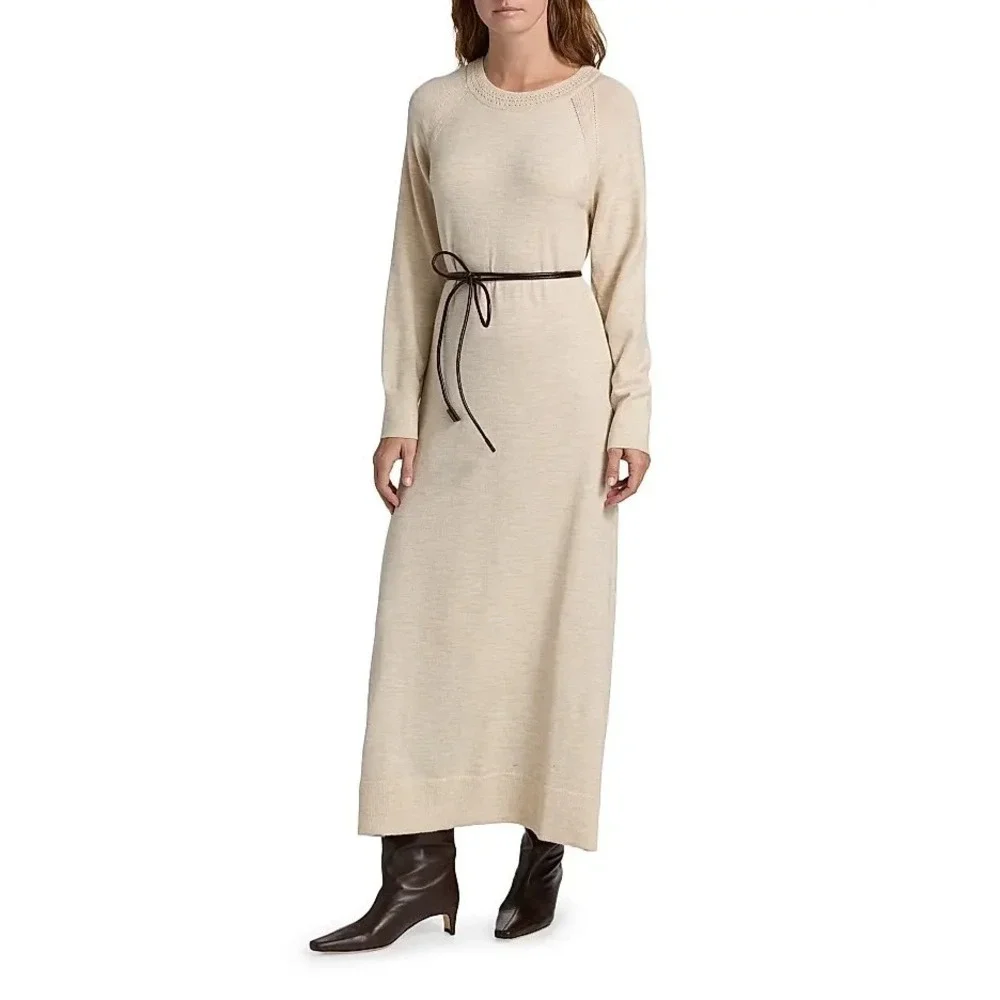 Rag & Bone Belted Maxi Sweater Dress Size XS Ivory Wool Blend Loren $498